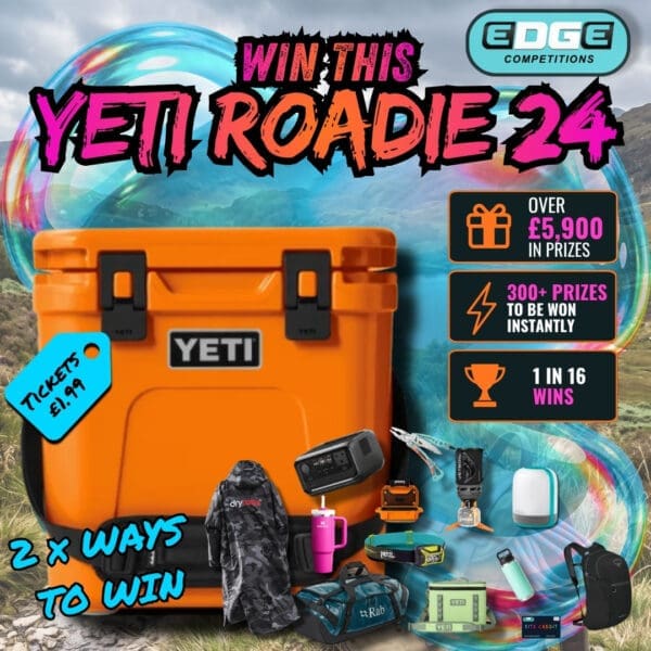 WIN THE ULTIMATE OUTDOOR KIT HAUL.    A YETI Roadie Coolbox + 464 INSTANT WIN PRIZES