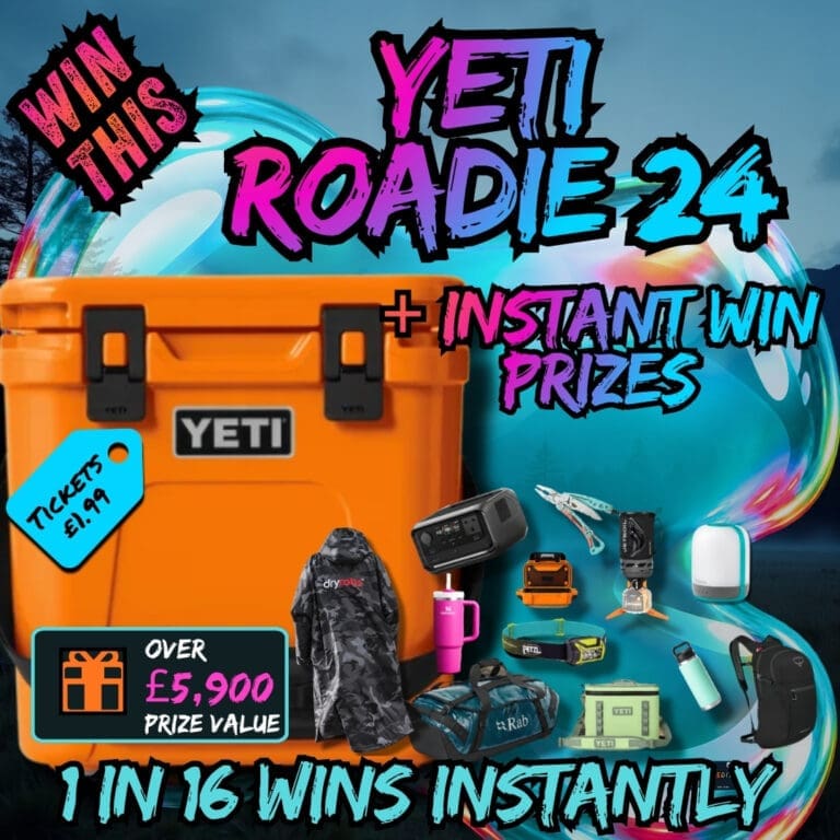 WIN THE ULTIMATE OUTDOOR KIT HAUL.A YETI Roadie Coolbox + 464 INSTANT WIN PRIZES